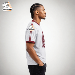 Ropa Griega, Camiseta Blanca de Manga Corta para Hombre con Contraste Marrón |   Camiseta Formal con Cuello Redondo, 100% Algodón, 300g, Antiarrugas - Product Image 3