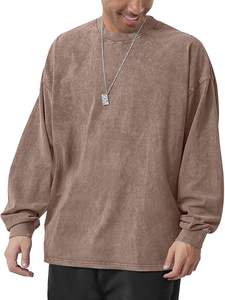 T-shirts en coton surdimensionnés pour hommes de qualité supérieure, col rond, coupe vintage, manches longues, décontractés, pour la gym et l'entraînement - Product Image 5