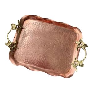 Plateau de service ovale en cuivre gaufré vintage - Plateau décoratif en métal pour coiffeuse et table basse pour la décoration intérieure (vente en gros) - Product Image 6