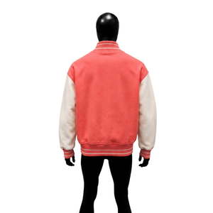 CLASSIC CORAL VARSITY <b>JACKET</b> FOR <b>MEN</b> TRENDY <b>MENS</b> FASHION With <b>White</b> Sleeves Turn-down Collar Button Closure Casual Style Autumn - Product Image 2