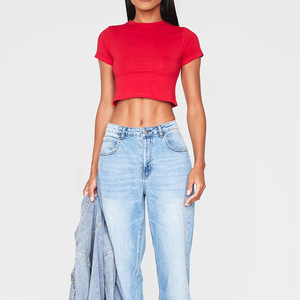Hot Sale Custom Women's Loose Fit Knitted Solid Short Casual <b>Crop</b> <b>Top</b> Breathable Gym Fitness Hip Hop Style for Summer - Product Image 2