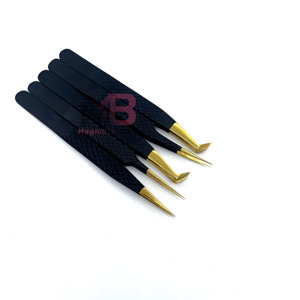 Ensemble de pinces à cils plaquées or, outils de précision pour extensions de cils, pointe lisse, manche noir, outil de beauté - Product Image 1