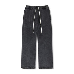 Pantalon de survêtement homme en coton 400 g/m² gris, coupe large droite, style baggy, délavé à l'acide, vintage, épais, vierge, pour fabricant - Product Image 1