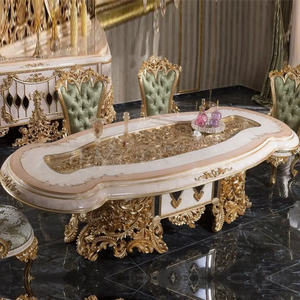 ชุดโต๊ะรับประทานอาหารสไตล์โรโคโคฝรั่งเศสสุดหรูหรา พร้อมตกแต่งด้วยสีงาช้างและทอง เหมาะสำหรับห้องรับประทานอาหารในวิลล่าหรือโรงแรม - Product Image 4