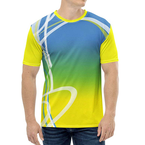 เสื้อยืดแขนสั้นผู้ชายสีไล่ระดับสีสไตล์สปอร์ตพร้อมลวดลายเรขาคณิตแห้งเร็วคอกลมทรงปกติ - Product Image 1