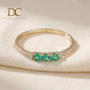 Luxury 14KT Solid Yellow Gold Lab Grown <b>Diamond</b> <b>Ring</b> With Colombian Emerald Minimalist Anniversary Fine Jewelry for Women - Product Image 5