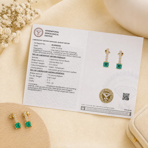 Boucles d'oreilles uniques et élégantes en or jaune massif 14 carats avec diamant de laboratoire et émeraude colombienne, certifiées IGI, bijoux personnalisés pour femmes - Product Image 6