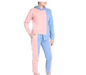 Ensemble de survêtement décontracté 2 pièces pour femme, sweat à capuche color block et pantalon de jogging en molleton à manches longues, rose et bleu, coupe classique - Product Image 4