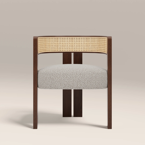 Modern Solid Wood <b>Dining</b> <b>Chair</b> Upholstered Fabric Seat Cane Back Midcentury Design Home Furniture - Product Image 1
