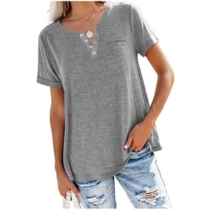 T-shirt à manches courtes pour femme, col rond, noir, coupe classique, en coton tricoté, couleur unie, respirant, à porter toute l'année - Product Image 1