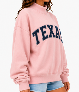 Sudadera de cuello alto para mujer al por mayor de Texas, con logo personalizado, bordado de guinga, ajuste holgado, de algodón polar transpirable, tipo jersey. - Product Image 3