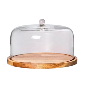 Wholesale Prices Round Wood Cake Stand With Glass Dome Cover Reusable Dessert Display For Home Bakery Events - Product Image 2
