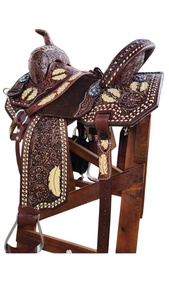 Silla de montar vaquera de cuero con plumas, portátil, para equitación western y doma clásica, con estructura de madera y paquete personalizado - Product Image 2