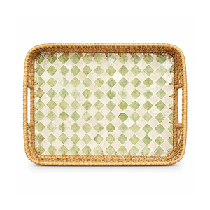 Plateau décoratif en rotin avec incrustation de nacre, fait main au Vietnam, pour la décoration de table. - Product Image 3