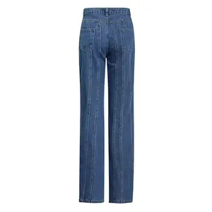 Jeans Ajustados de Cintura Media para Mujer, Estilo Recto, Mezclilla de Alta Calidad, Corte Regular, Casual, Sólido, Secado Rápido, 100% Algodón - Product Image 3