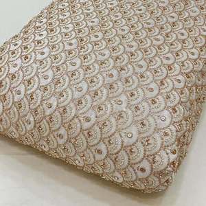 Tissu perlé en soie et mousseline, tissu brodé, dentelle à sequins, organza pour robe de mariée, abaya, caftan, fournisseur de mode, exportateur en gros - Product Image 6
