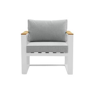 Sillón de Jardín Moderno Hira de Aluminio, Asiento de Exterior con Cojín y Reposabrazos de Madera, Muebles de Patio Blancos - Product Image 5