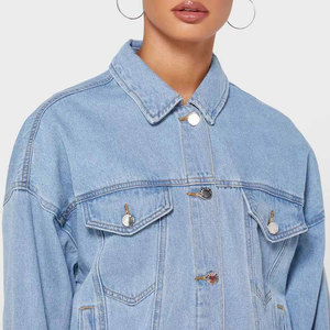 Veste en jean bleu clair pour femme Econex Sports, respirante, à un seul bouton, manches courtes, couleur unie, pour l'automne - Product Image 5