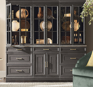 Buffet minimaliste de luxe en bois d'acajou massif noir avec vitrine, armoire de rangement pour chambre et salle à manger - Product Image 2