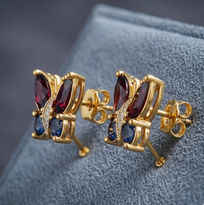 Pendientes de Mariposa Rojos y Azules con Piedras Multitamaño y Circonitas Cúbicas, 3 Pulgadas, 8 Gramos, Plata de Ley 925, Chapado en Oro de 18K, Joyería Étnica - Product Image 4