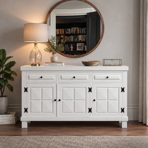 Mueble de Salón Estilo Rústico Blanco con 3 Puertas y 3 Cajones, Mueble de Almacenamiento Estilo Shaker para el Interior del Hogar - Product Image 1