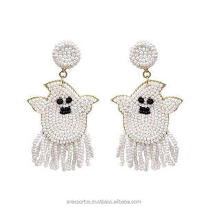 Pendientes de Aro con Cuentas de Corazón de Calabaza, Diseño de Calabaza de Halloween, Hechos a Mano, con Cristales de Estrás, Unisex, para Disfraz - Product Image 4