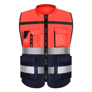 Chaqueta de seguridad de poliéster de alta calidad, chaleco de trabajo de PVC con múltiples bolsillos, logotipo personalizable, reflectante colorido de alta visibilidad - Product Image 3