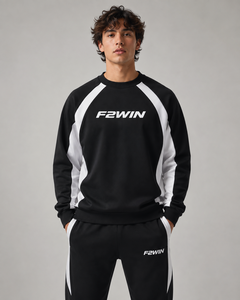 เสื้อสเวตเชิ้ต F2WIN รุ่น Unisex สีดำขาว แขนเสื้อแบบแร็กแลน คอตั้ง สวมใส่สบาย ระบายอากาศได้ดี บุผ้าฟลีซ 100% ผ้าฝ้าย น้ำหนัก 220 กรัม ทรงปกติ - Product Image 1