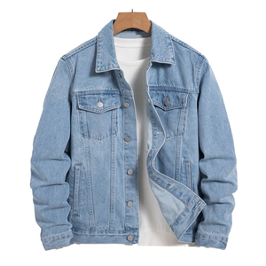 <b>Men's</b> No Hooded Stand Collar Custom Denim Jacket Front Logo Reversible Eco-Friendly-Customizable Size Logo <b>Pullover</b> Closure - Product Image 1