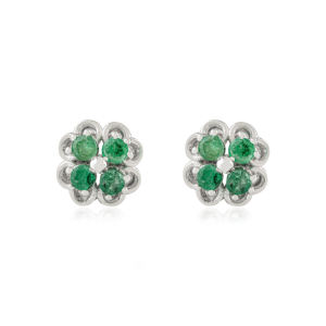 Pendientes de Plata de Ley 925 con Cierre a Presión, Hermosos y Delicados, con Esmeralda en Forma de Flor, en Oferta - Product Image 1