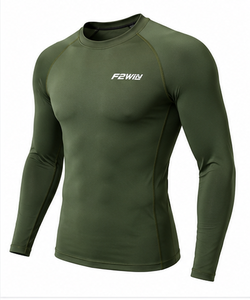FEWIN Rash Guard Unisexe Vert Olive Séchage Rapide Compression Anti-Bactérien Écologique Spandex/Polyester Manches Longues Haut de Sport - Product Image 1