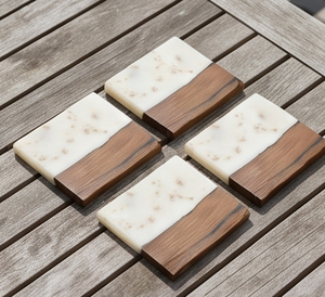 Modern Wood Coaster With White <b>Resin</b> <b>Top</b> Non-Slip Design For <b>Table</b> Mats And Pads Home Tabletop Accessories - Product Image 4
