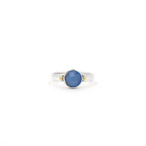 Ink Blue Chalcedony <b>Ring</b> Round Checker Cut Handmade <b>Silver</b> Plated Gemstone <b>Ring</b> with Gold Ball Accents Minimalist <b>Statement</b> <b>Ring</b> - Product Image 3