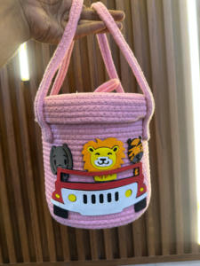 Cute Red Cotton <b>Rope</b> Eco-Friendly Mini <b>Storage</b> <b>Basket</b> Bunny Ears Design for Children's Toy <b>Storage</b> Circle Shape Handle - Product Image 2