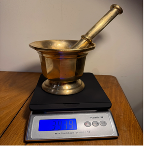 Classic dark bronze brass mortar pestle set with dual side handles and flared rim, available at wholesale prices. - Product Image 4