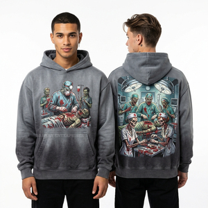 Sudadera con Capucha Gráfica Oversize para Hombre, Estilo Vintage Lavado Ácido, Diseño Undead Ascent, Ideal para Escalada y Expediciones - Product Image 4