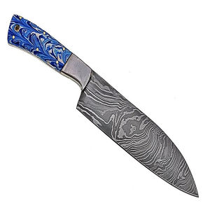 Couteau en acier Damas, lame à pointe tombante, manche marbré bleu, couteaux de chasse, couteau OEM personnalisé à vendre à un prix raisonnable - Product Image 6