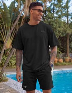 Ensembles décontractés pour hommes, 2 pièces, tenues d'été, t-shirt extensible athlétique et shorts de jogging à cordon de serrage, ensembles de survêtements - Product Image 4