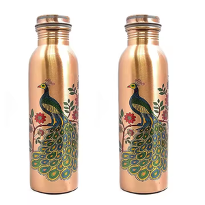 Golden Floral <b>Copper</b> Water <b>Bottle</b> Vintage Blossom Artwork Elegant Reusable Leakproof <b>Copper</b> <b>Drinking</b> <b>Bottle</b> for Daily Wellness - Product Image 2
