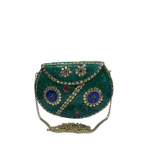 Mosaic for <b>Clutch</b> Bag Gold Chain Strap Mixed Colors Round <b>Silver</b>-Plated Handmade Promotional Metal Embroidery FAIZA CRAFT - Product Image 2