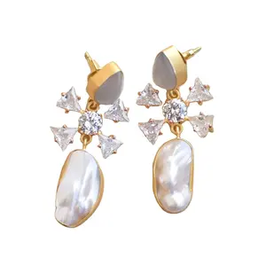 Irregular Pearl Drop Dangle Earrings Gold Plated Matte Finish Fashion Jewelry Earring Wholesale Suppliers Zircon Jewellery Trend