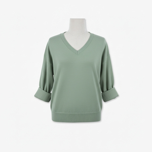 Suéter Casual de Otoño 100% Acrílico de Color Sólido para Mujer, Cuello en V, Manga Larga, Antiarrugas, Tejido de Punto, Proveedor - Product Image 1