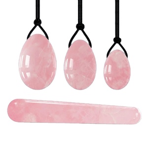 Trứng Yoni Tự Nhiên Rose Quartz Crystal Trứng Yoni Cho Phụ Nữ Kegel Tập Thể Dục Cơ Bắp Trứng Ngọc Mát Xa Khoan Hoặc Chưa Khoan OEM Box - Product Image 1