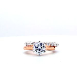 Wholesale 14k Rose Gold Lab Grown Diamond Engagement Ring Set Solitaire Round Brilliant Matching <b>Bubble</b> Stacking <b>Wedding</b> Band - Product Image 1