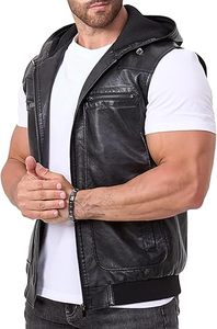 Gilet à capuche en cuir PU pour homme, style motard, coupe-vent, fermeture éclair, vêtement d'extérieur d'automne, couleur unie, coupe classique - Product Image 3