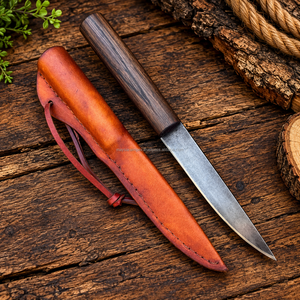 Couteau Birka Puukko à manche en bois fait main, acier à haute teneur en carbone, couteau de chasse et de bushcraft avec étui en cuir - Product Image 5