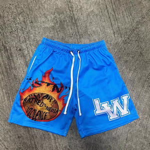 Shorts de sport pour hommes avec logo personnalisé imprimé, 100% coton, style décontracté, hip-hop, techniques de broderie, design délavé à l'acide - Product Image 2