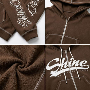Survêtement marron à capuche coupe ample style streetwear pour homme, en coton, avec fermeture éclair et poches latérales, idéal pour l'automne - Product Image 6