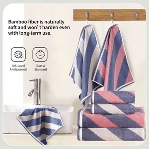 Ensemble de serviettes rafraîchissantes en tissu éponge de coton de bambou écologique, antimicrobiennes et à séchage rapide, multicolores et rayées, pour le bain, le visage et le sport - Product Image 1