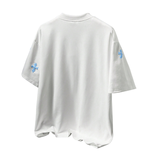 Short Sleeve Crew Neck Front Jersey <b>T</b>-<b>Shirt</b> Blue Cross Applique Relaxed Fit Streetwear Casual Graphic 240g Wholesale Apparel - Product Image 2